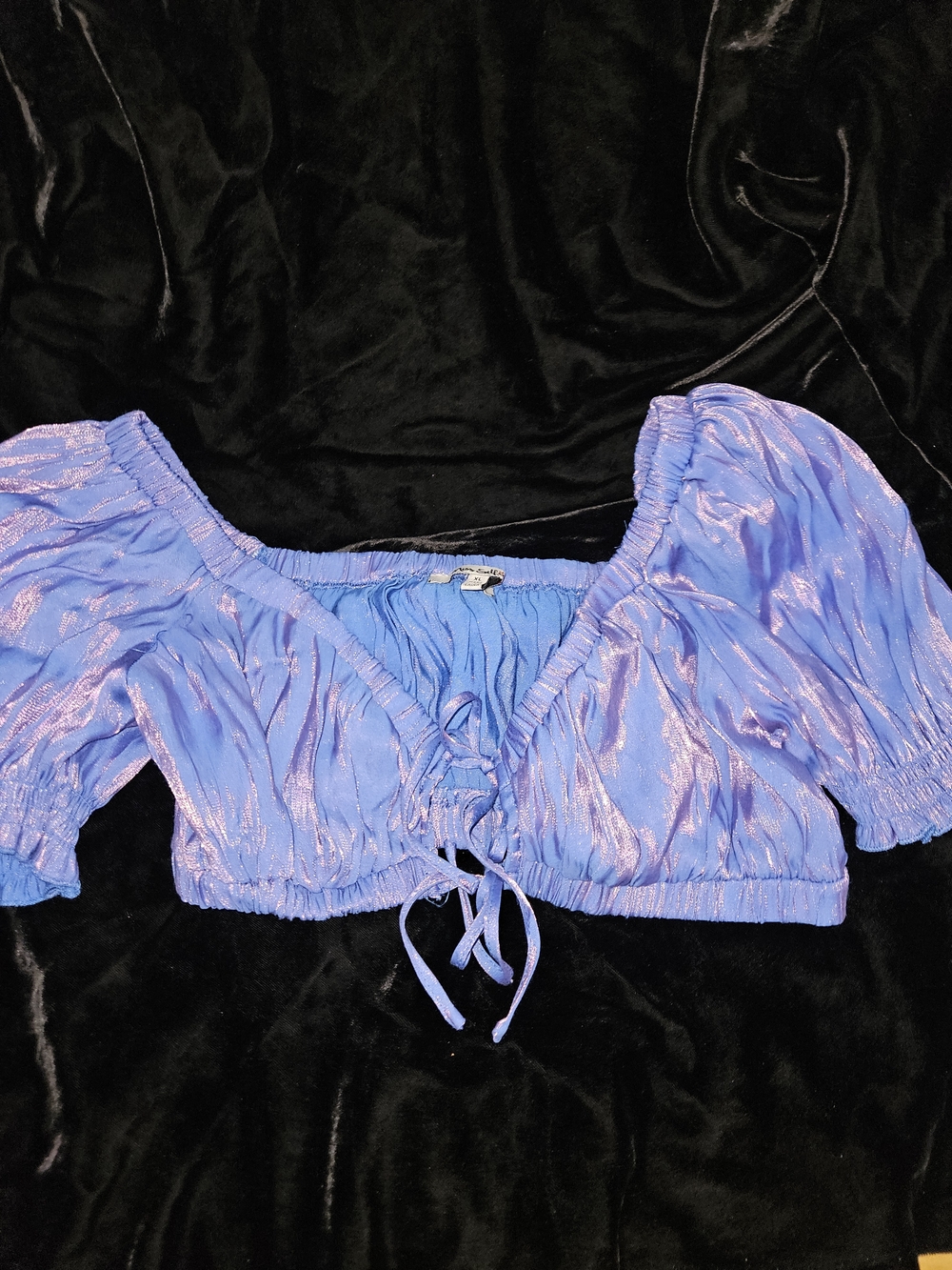 Miss Selfie  Iridescent Lavender Tie-Front Crop Top